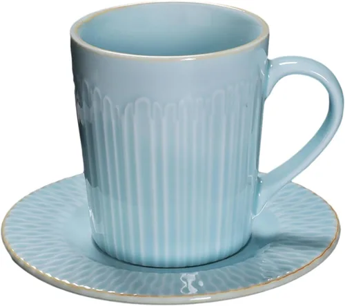 Vista 12 de CAPIJIONG 6.8 fl oz/6.67oz Vintage Cerámica Horno Taza de Café Set Creativo Simple Taza de Leche para Oficina Hogar Restaurante Café-Azul Esmalte