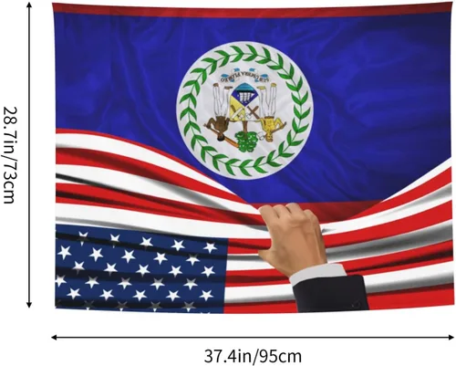 Vista 7 de Tapiz decorativo para pared, diseño de bandera estadounidense y bandera de Belice, manteles de arte hippie de 29 x 37 pulgadas para dormitorio, sala