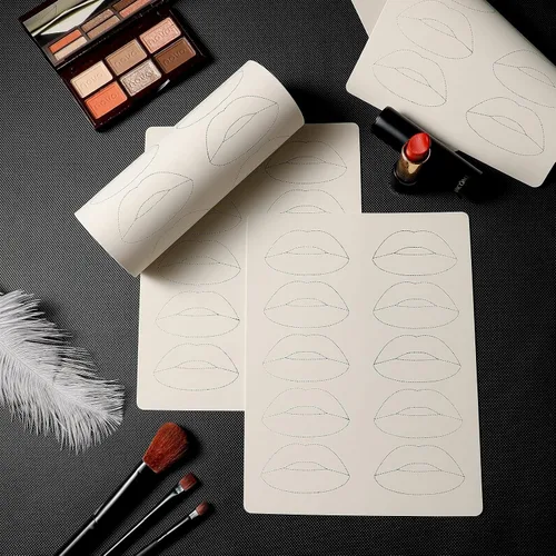 Vista 7 de Maitys - 5 hojas de tatuaje de labios para práctica, colorete de labios, práctica de microblading, piel falsa para suministros de máquina