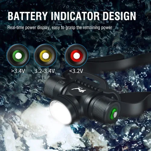Vista 4 de LUXNOVAQ Linterna de buceo súper brillante recargable linterna IPX8 impermeable luz de buceo 5 modos submarina de seguridad lámpara de cabeza
