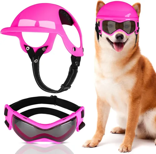 Vista 8 de SlowTon Juego de casco y gafas de sol, sombrero y gafas de sol para perro 1.Negro