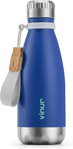 Vista 17 de VINUR Botella de agua para niños, 9 onzas, acero inoxidable, doble pared, aislada al vacío, botella de agua para la escuela, frasco en forma de cola