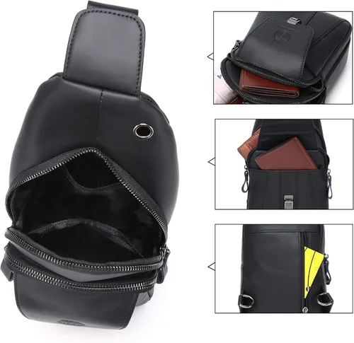 Vista 25 de LUKZIJAES Bolso bandolera de cuero genuino para hombre