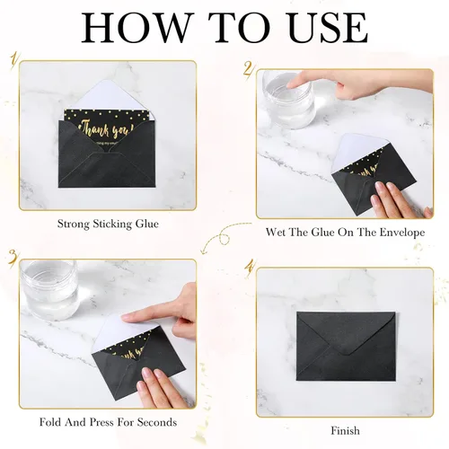 Vista 6 de Yahenda 200 unidades de sobres negros mini para tarjetas de regalo a granel, sobres pequeños de bolsillo para bodas, fundas para tarjetas de regalo