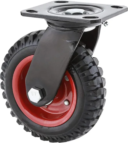 Vista 5 de POWERTEC 17053 - Rueda industrial fija de alta resistencia, banda de rodadura de goma de 8 pulgadas, color negro y rueda industrial giratoria