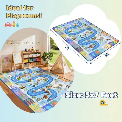 Vista 2 de Alfombras infantiles para sala de juegos, 5 x 7 pies, alfombra educativa del alfabeto ABC con números de las estaciones, alfombras ABC para niños