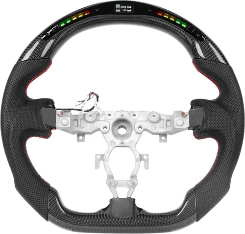 Vista 8 de Volante de fibra de carbono, volante de cuero perforado con parte inferior plana en forma de D, color negro, apto para Nissan 370z 2008-2020