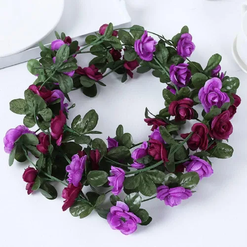 Vista 2 de Flores falsas, 10 unidades, plantas artificiales de vid de rosas colgantes, hiedra rosa para el hogar, hotel, oficina, boda, fiesta, jardín