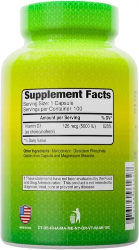 Vista 2 de ALFA VITAMINS Vitamina D3 5000 UI - Impulso inmunológico - Articulaciones y huesos saludables - 100 cápsulas