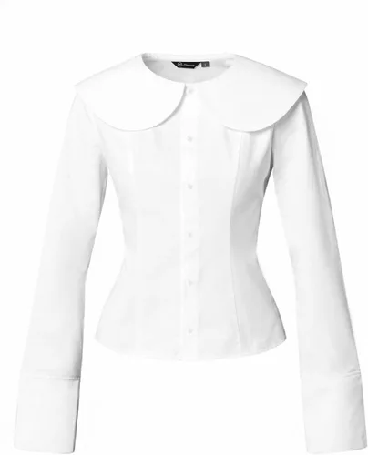 Vista 5 de Camisa de manga larga con botones para mujer, elegante blusa con cuello redondo y cintura ceñida, casual y para la oficina