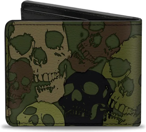 Vista 2 de Buckle-Down Buckle-Down Pu Bifold - Cartera plegable con diseño de calavera de oliva camuflada, multicolor, 4.0 x 3.5 de EE. UU, Varios