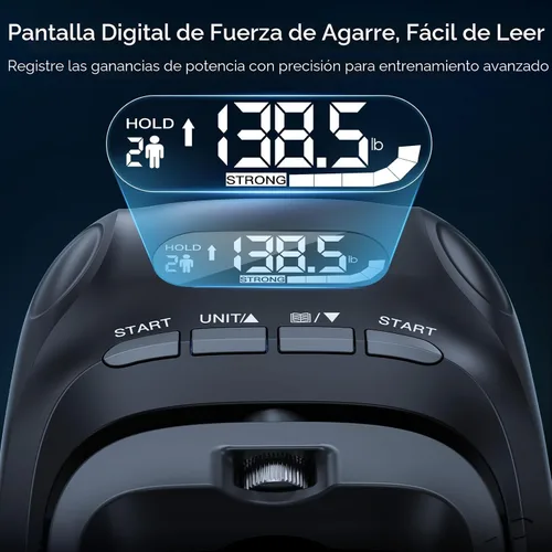 Vista 2 de Kit de Entrenamiento de Fuerza de Agarre FitBeast, Probador Digital de Fuerza de Agarre con Agarre Ajustable para Fortalecimiento de Manos y Dedos