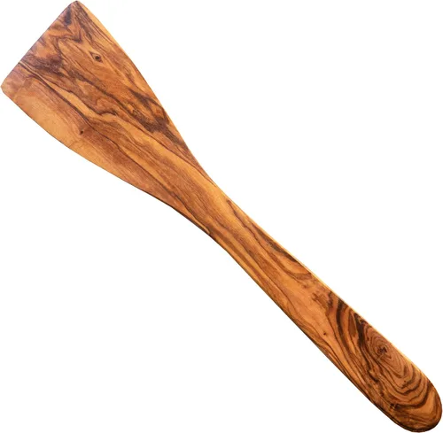 Vista 8 de Cuchara redonda de madera de olivo Tramanto, hermosa tallada a mano para mezclar, agitar y servir, 12 pulgadas