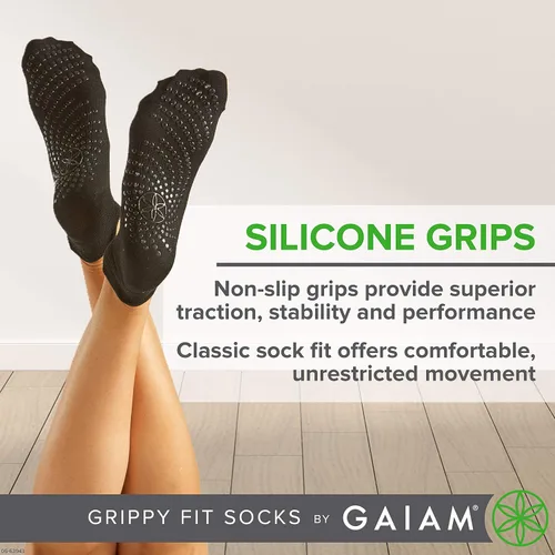 Vista 3 de Gaiam Yoga Socks -Non Slip Fitness Sock Grips for Women & Men Ideal for Home Use & All Types of Yoga, Barre, Dance,Black
