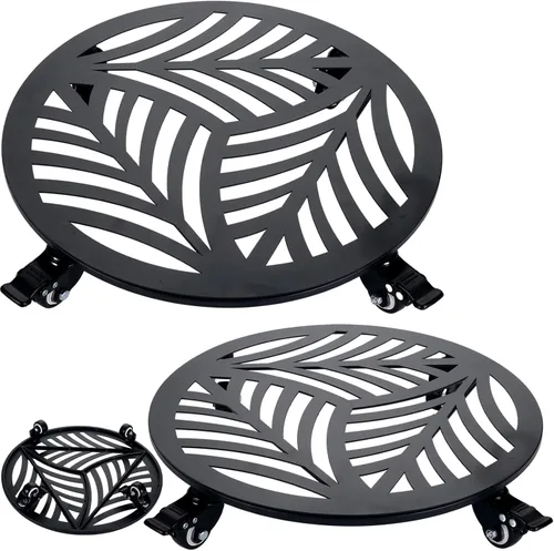 Vista 19 de 1 paquete de 30 cm de gran organizador de plantas de metal con 3 ruedas de PU metálicas, soporte rodante para plantas con ruedas para interiores