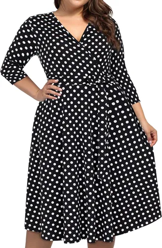 Vista 2 de kissmay - Vestidos de cóctel florales con cuello en V para mujer, talla extragrande, con bolsillo