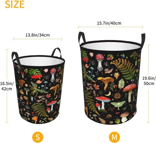Vista 5 de Cesta de lavandería con forma de hongos, bolsa de lavandería con asas, plegable, decoración de hongos para dormitorio, cuarto de bebé