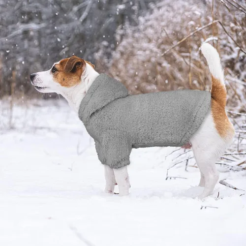 Vista 6 de Suéteres mullidos para perros medianos, suéter con capucha para perro, ropa cálida, suave y acogedora, abrigos para mascotas, sudadera con capucha