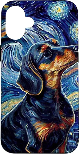 Vista 22 de Funda para iPhone 16 Starry Night Famoso Estilo de Pintura Dachshund