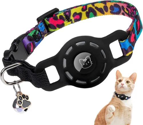 Vista 19 de BINGPET AirTag - Collar de gato con campanas, collar elástico de seguridad mejorado con soporte para collar de gato Airtag, collares de gato