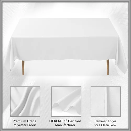 Vista 5 de Lann's Linens - Mantel rectangular de tela de poliéster de primera calidad para bodas, banquetes y restaurantes Blanco