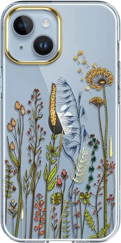 Vista 8 de luolnh Funda compatible con iPhone 15, para mujeres y niñas, a prueba de golpes, transparente, patrón floral, carcasa trasera dura para iPhone 15