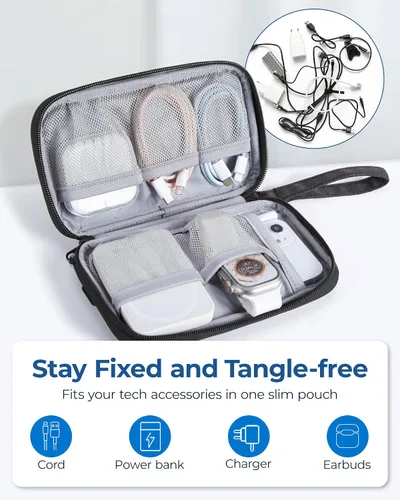 Vista 3 de BAGSMART Organizador de cables de viaje pequeño, organizador técnico para cargador, teléfono, negro