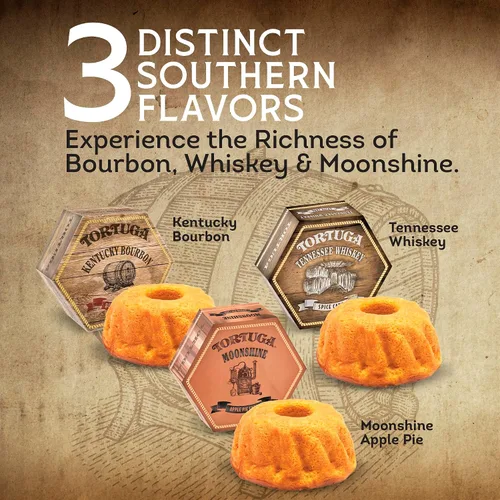 Vista 3 de TORTUGA Southern Trio Paquete de regalo – Whisky Tennessee, Borbon Kentucky y pastel de manzana Moonshine – Mini pasteles de 3 – 4 onzas – El regalo