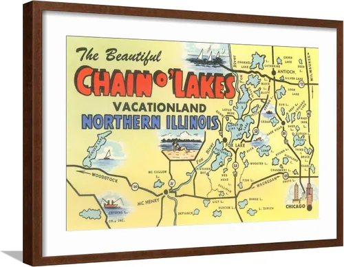 Vista 15 de AllPosters Póster decorativo para pared con mapa de Chain O'Lakes, Illinois sobre marco negro, 18 x 12 pulgadas