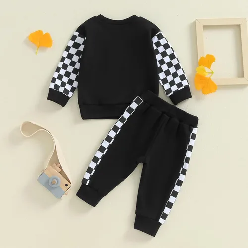 Vista 4 de Sudadera de rugby con letras bordadas para bebé y niño, con cintura elástica, ropa para bebés