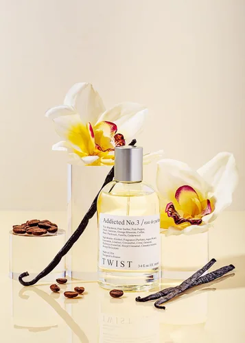 Vista 3 de Twist - Addicted No. 3 - Eau De Parfum inspirado en Y. Black Opium, Perfume de larga duración para mujer, Ámbar y Vainilla, Vegano, Ingredientes
