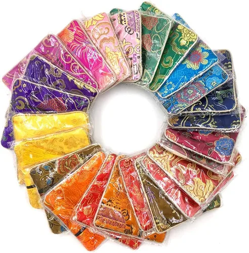 Vista 6 de 24pc chino brocado de seda monedero bordado joyería bolsa cremallera cartera bolsa