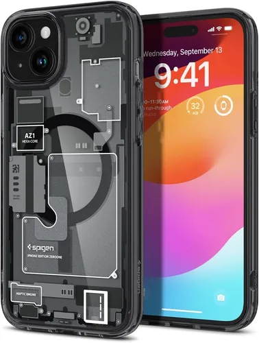 Vista 4 de Spigen - Funda Ultra Hybrid MagFit con impresión digital directa para iPhone 15/14/13, diseño Zero One, color negro, compatible con MagSafe
