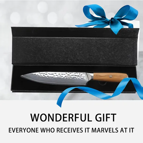 Vista 8 de Cuchillo de chef japonés de 8 pulgadas, cuchillo de chef profesional afilado, cuchillo de cocina de acero inoxidable Damasco VG-10 con mango