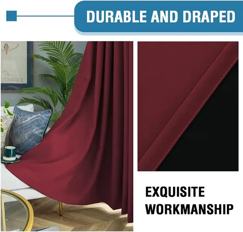 Vista 6 de H.VERSAILTEX Cortinas 100% de opacidad para dormitorio, con aislamiento térmico, cortinas opacas de 63 pulgadas de largo, cortinas de bloqueo