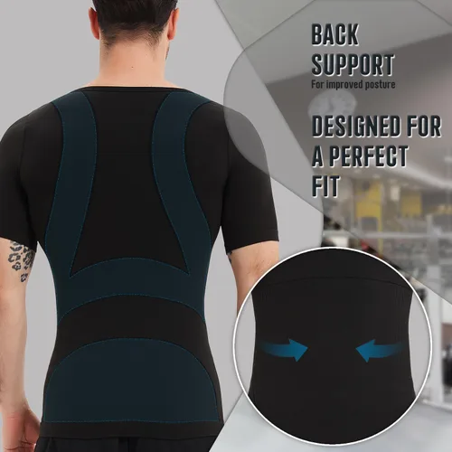 Vista 3 de Camisa adelgazante para hombre, ginecomastia para hombre, manga corta de compresión, chaleco de Moobs