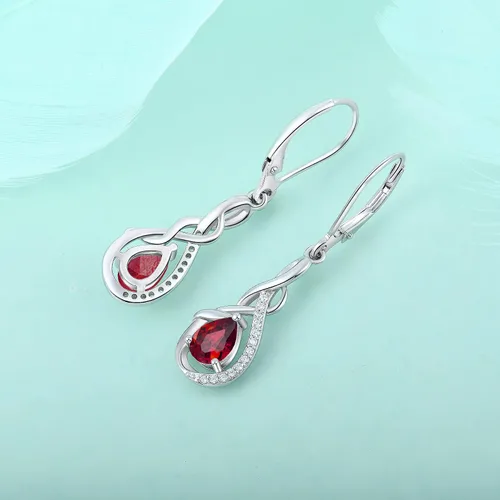 Vista 5 de Starchenie Infinity Dangle Drop Earrings for Women 925 Sterling Silver Leverback Earrings Birthstone Jewelry 01-ene-naranja rojo