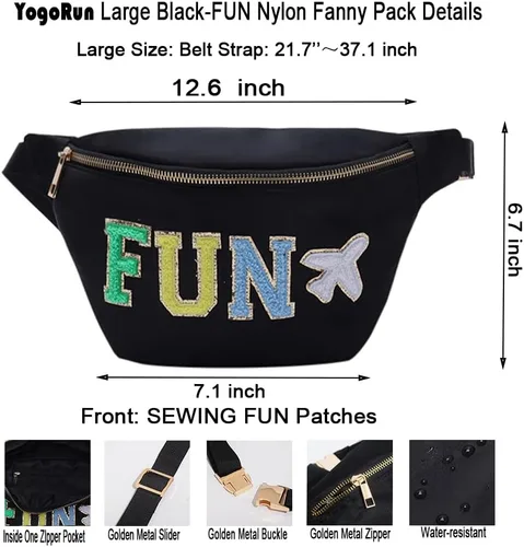 Vista 2 de YogoRun Riñonera Bolso de la correa de las mujeres para los hombres Nylon, Negro-Fun, Moda