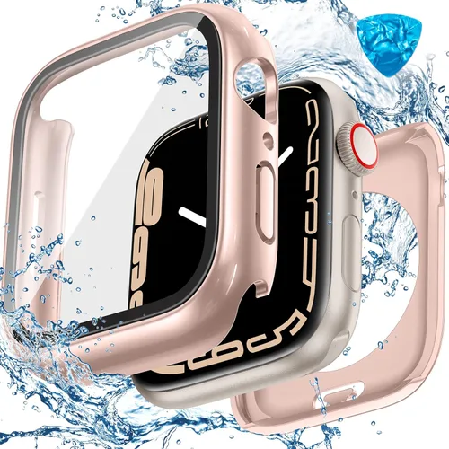 Vista 9 de 3 en 1 Goton Estuche impermeable duro para Apple Watch, protector de pantalla de 40mm, cubierta frontal de vidrio templado protectora completa