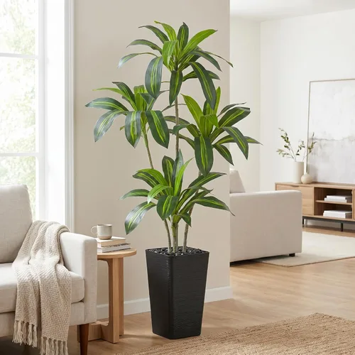 Vista 14 de Árbol de Dracaena artificial de 5 pies, plantas falsas altas para Maceta alta blanca