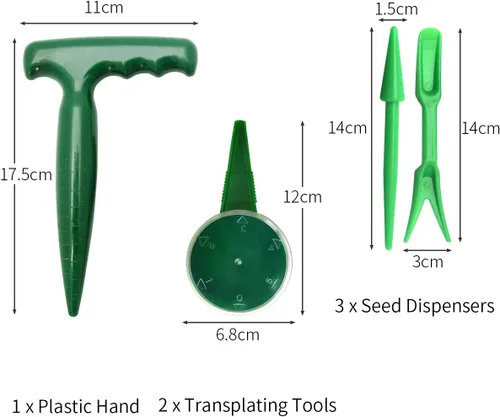 Vista 2 de Coolrunner Juego de 6 dispensadores de semillas de siembra, maceta de mano ajustable para jardín, herramienta de sembradora de plantas de flores