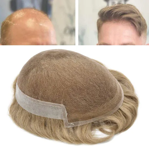 Vista 8 de Mens Toupee Human Hair Replacement System Swiss Lace Toupee For Men Hair Piece Protesis Capilar Mens Hairpiece 5X7#1 Jet Black 120% Density