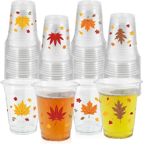 Vista 36 de ABURRORI 50 Piezas Vasos de Plástico de 12 Onzas Otoño Acción de Gracias, Vasos de Fiesta de Otoño Acción de Gracias con Estampado de Hoja de Arce