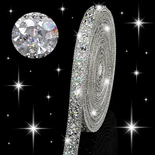 Vista 16 de Hicarer 3 yardas de cintas de diamantes de imitación de resina para boda, cinta autoadhesiva de diamantes de cristal, rollo de cinta de resina