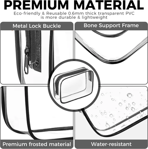 Vista 4 de Bolsa de maquillaje transparente AURUZA, bolsas de aseo portátiles para viajes con cremallera, bolsas organizadoras transparentes aprobadas por