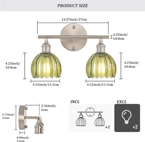 Vista 150 de Shenmoyl Lámparas de baño, lámpara de pared de 2 luces para tocador sobre espejo con pantalla de vidrio tulipán blanco para dormitorio, sala