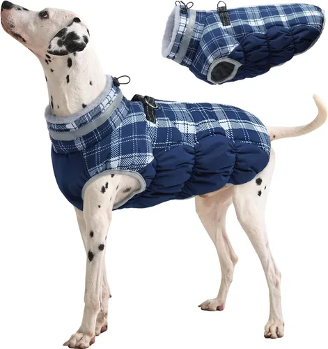 Vista 53 de Abrigo para perro, chaqueta cálida de invierno, acolchada, de vellón, chaleco reflectante con arnés, chaqueta de nieve impermeable con cremallera, a
