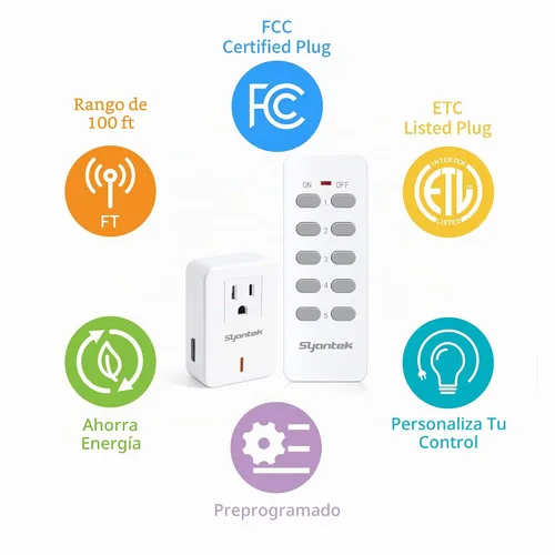 Vista 3 de Syantek Toma de Corriente con Control Remoto Interruptor de Luz Inalámbrico para Electrodomésticos, Kit de Interruptor de Luz Remoto Expandible