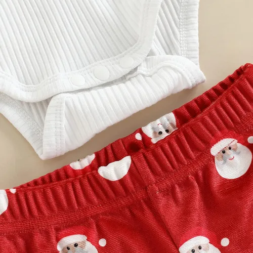 Vista 4 de Gueuusu Conjunto de 2 piezas de ropa de Navidad para bebé niña, sudadera con diseño de flores y Papá Noel, 2 piezas