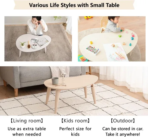 Vista 5 de EMOOR Mesa de centro plegable de madera en forma de pera (31.5 x 20.5 pulgadas), natural, mesa baja para sentarse en el suelo, espacio pequeño